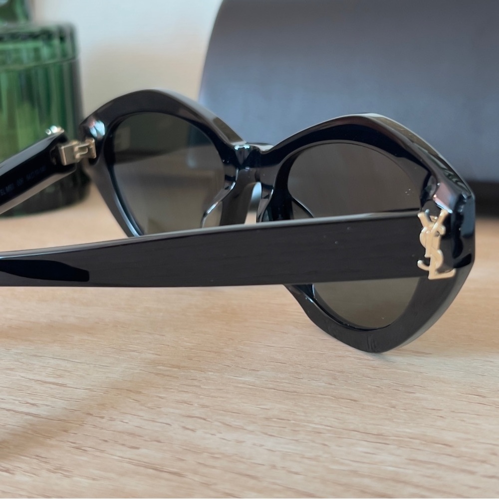 Saint Laurent SL M60 Black Cat Eye Sunglasses with Gold YSL Logo - Picture 4 of 10